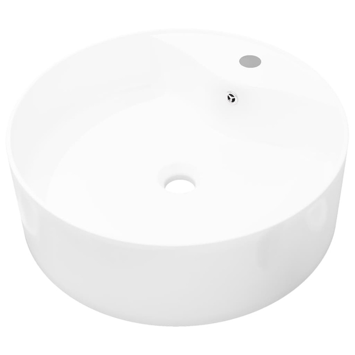 Chiuveta de baie din ceramica, orificiu robinet/preaplin, rotund, alb, Universal si Frumos, Greutate 12,9 - 544088