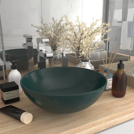 Chiuveta de baie, verde inchis, ceramica, rotund, Universal si Frumos, Greutate 3,3 - 241506