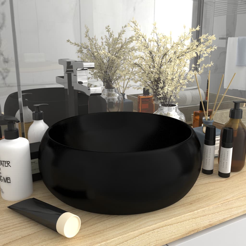 Chiuveta baie lux, negru mat, 40x15 cm, ceramica, rotund, Elegant Design，Mobila4114