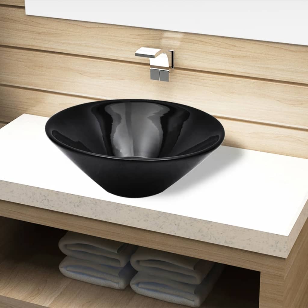 Chiuveta Modern ceramica pentru baie, rotunda, negru,6.95 Kg, Mobilier CHIC82690