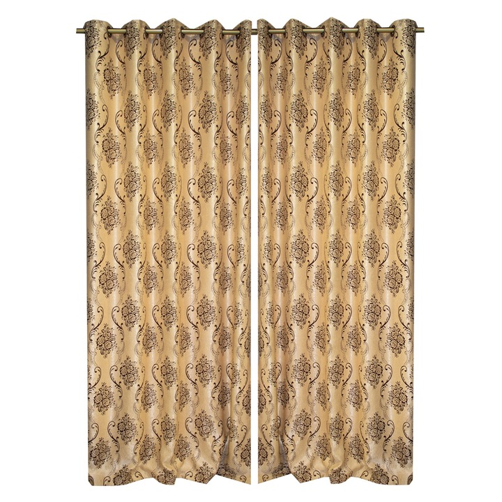 Set draperii Velaria maro cu trandafiri, 2x150x270 cm