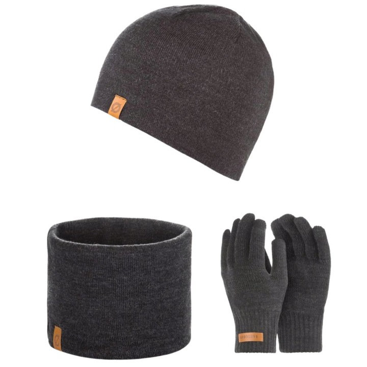Set caciula cu fular si manusi barbati Brodrene, Acril, Gri inchis