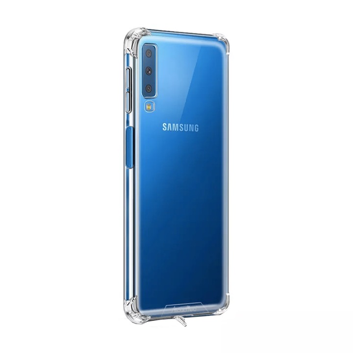 Силиконов калъф, съвместим с Samsung Galaxy A7 2018, Extra Clear, Shock Absorbing Technology, Anti Dust, Edge Protection, Charging Plug Protection, Plug Mobile Cover, Slim Fit, Прозрачен