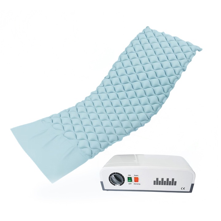 Saltea Antiescara Cu Compresor Silentios, Alhena® HF6001/HF608, Cu 2 Moduri De Functionare Alternativ Si Static, Sistem Antiescare Complet Cu Pompa Inclusa, Pentru Ingrijirea Pacientilor Imobilizati, Utilizare Medicala, Bleu, 200 x 90 cm