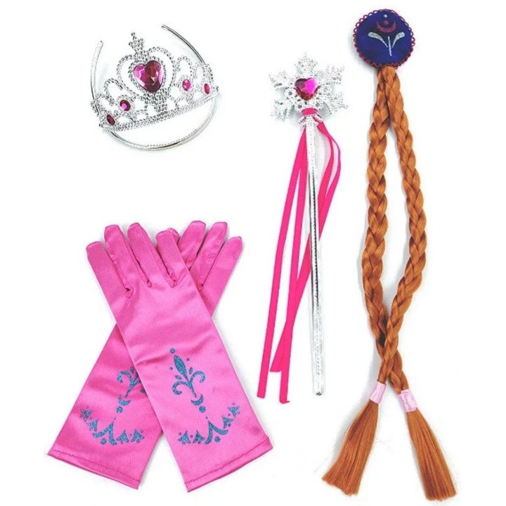 Комплект Аксесоари за Рокля - Костюм На Ана От Замръзналото Кралство ПРИКАЗЕН СВЯТ, Плитка, Жезъл, Ръкавици с орнаменти, Корона, 3-10г
