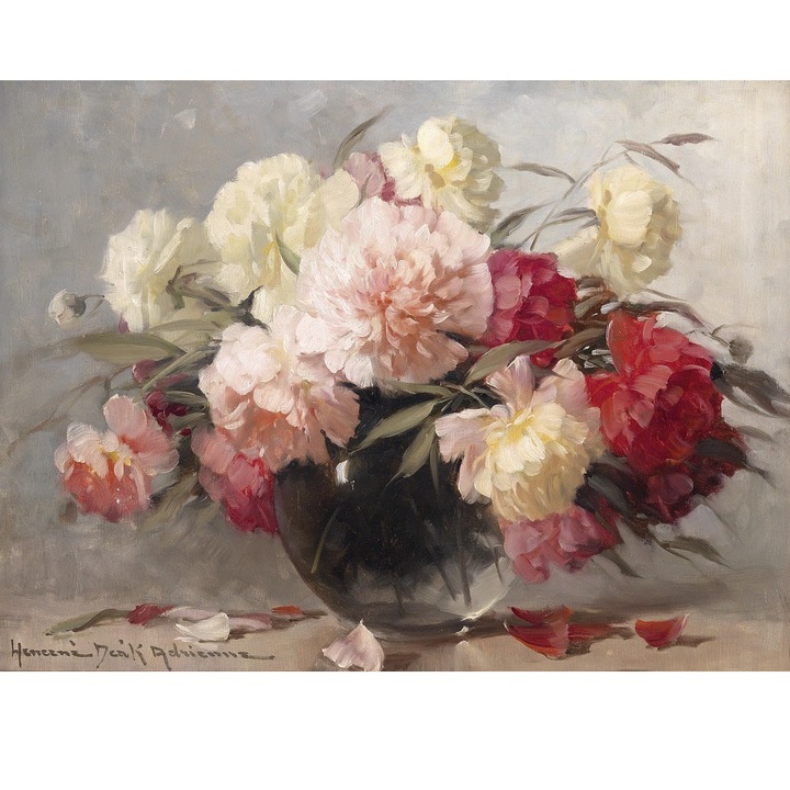 Tablou Canvas, Vaza cu flori pictata, ploaie de culori, 60 x 45 cm, Multicolor