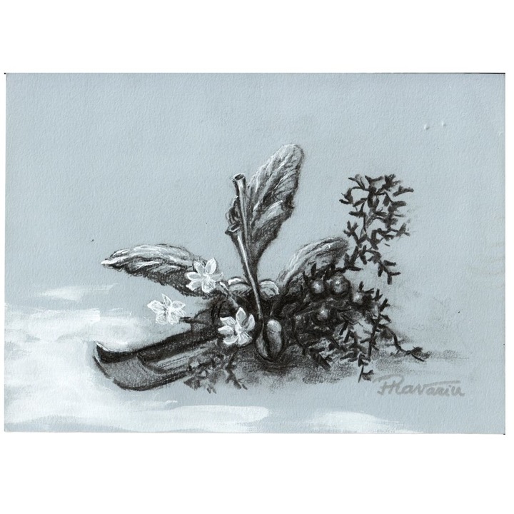 Festmény - Ikebana, 2019-ben készült, vegyes technikával vászonra, keretezetlen, 12 x 18 cm