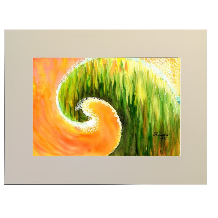 Festmény, First Wave, 2021-ben készült, akvarell papírra, Passpartout kerettel, 30 x 40 cm