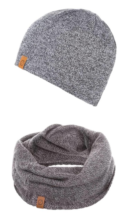 Set caciula + fular barbati, Brodrene, Acril, Circumferinta 56-60 cm, Fular 78 x 40 cm, Gri deschis