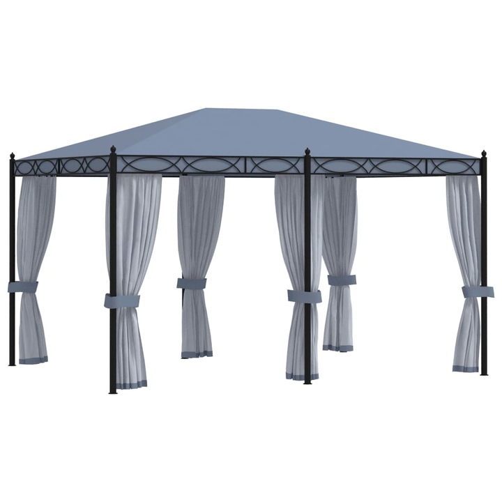 Pavilion cu ecrane din plasa vidaXL, antracit, 3 x 4 m, otel, 38.38 kg