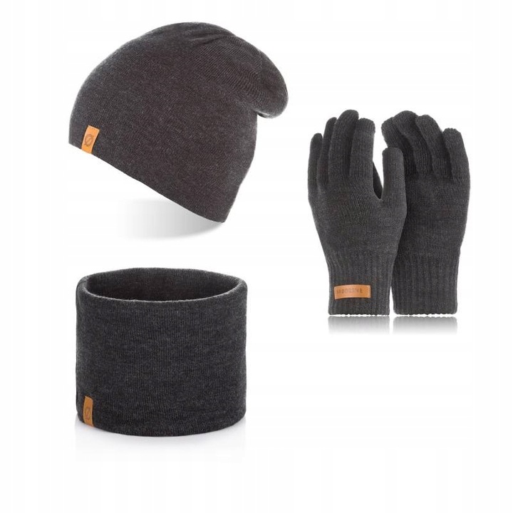 Set caciula, manusi si fular barbati, Brodrene, Acril, Dimensiune universala, Gri