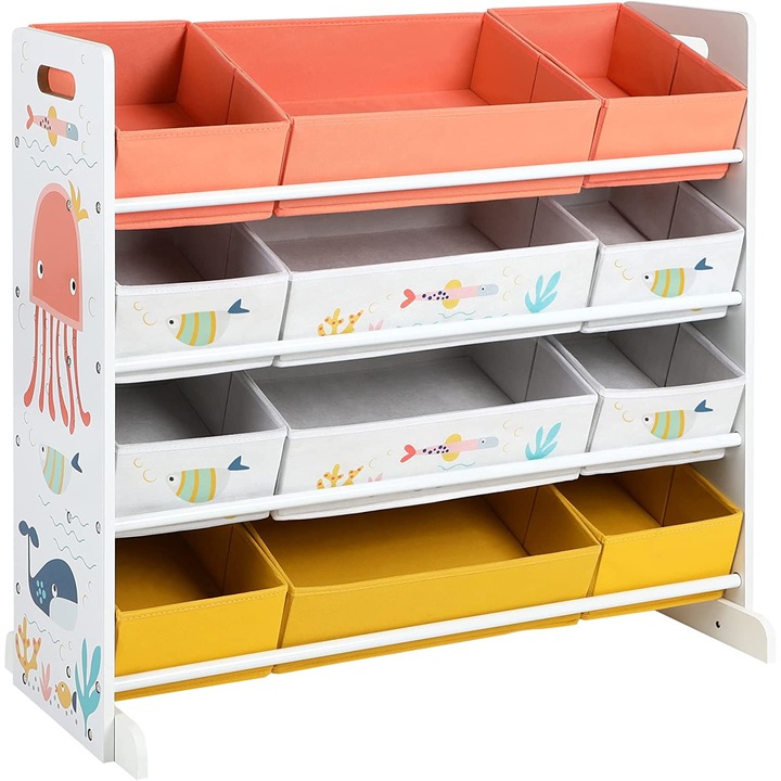 Mobilier pentru copii 83 x 38 x 78 cm, unitate de depozitare pentru copii SONGMICS cu 12 cosuri din material netesut, organizator pentru jocuri si carti, alb GKRS04WT