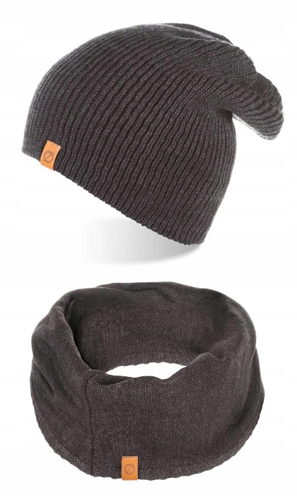 Set caciula si fular barbati, Brodrene, Lana, Dimensiune universala, Gri