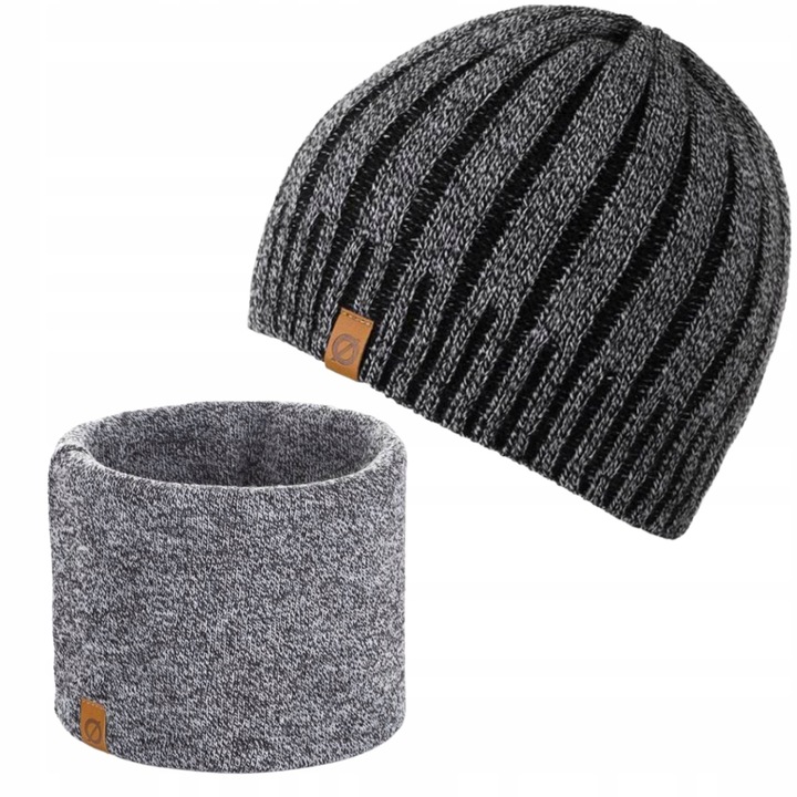 Set caciula + fular tip guler barbati, Brodrene, Acril, Circumferinta 56-60 cm, Fular 27 x 26 cm, Gri