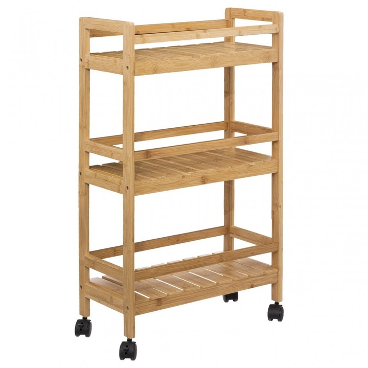 Etajera mobila Linha din bambus, 3 niveluri, dimensiuni compacte, 45x22x80 cm, natur