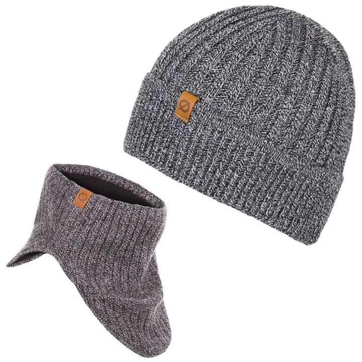 Set caciula + fular tip guler barbati, Brodrene, Acril, Circumferinta 56-60 cm, Fular 25 x 20.5 cm, Gri deschis