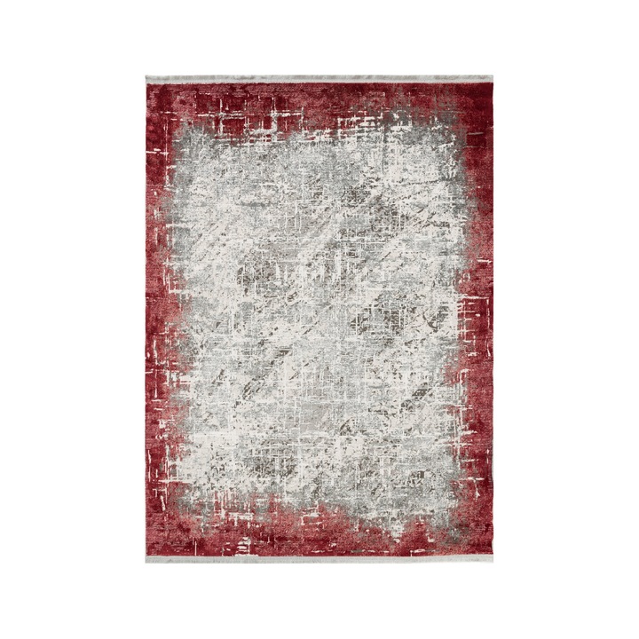 Covor din fibre acrilice, Colectie adonis, stil modern, model 1738D, culoare Gri/Bordo 80 x 150 cm