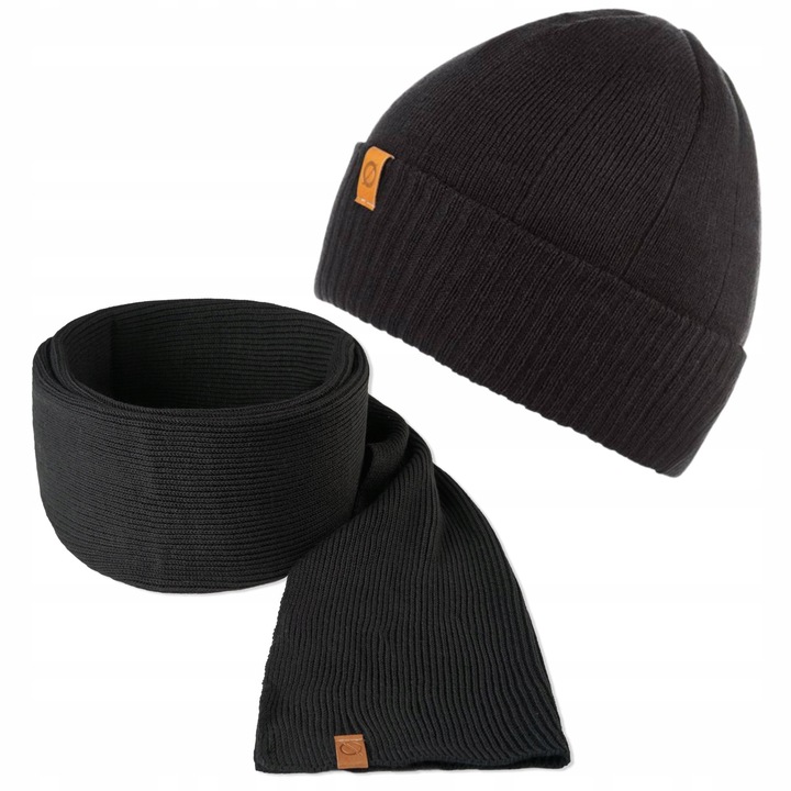 Set caciula si fular barbati, Brodrene, Acril, Dimensiune universala, Negru