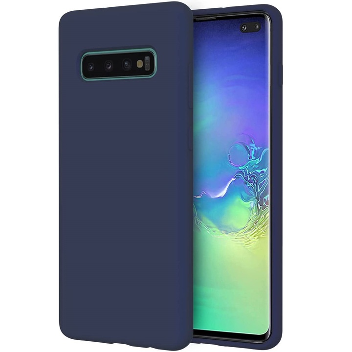 Husa silicon, compatibila samsung Galaxy S10, slim, interior microfibra, Bleumarin
