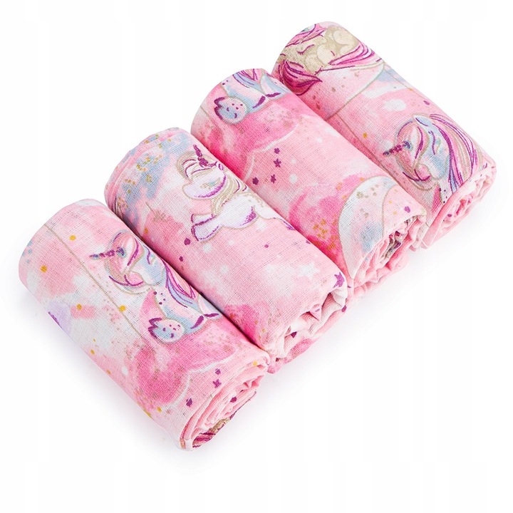 Комплект 4 пелени Tetras, Pony, BabyBoom, памук, 60 х 80 см, Розови