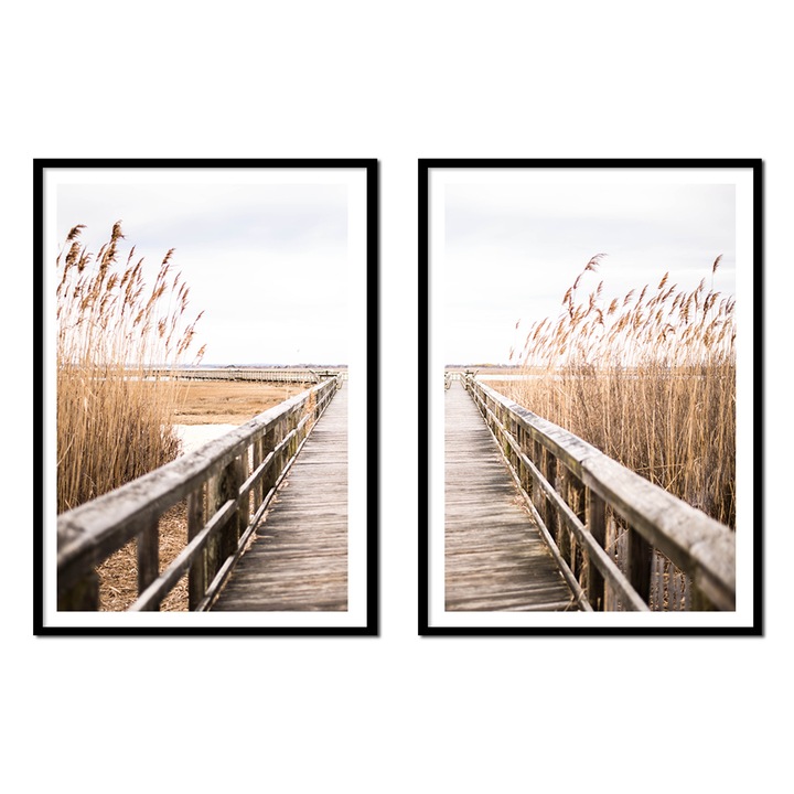 Poster decorativ cu rama, PoStar, MDF, Diptych Pier P2327, Multicolor