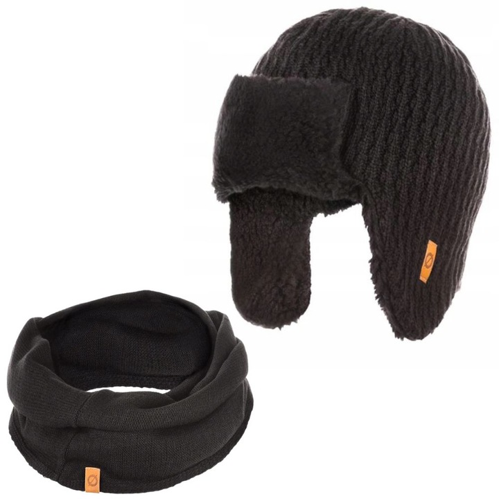 Set caciula + fular tip guler barbati, Brodrene, Acril, Circumferinta 56-60 cm, Fular 78 x 40 cm, Negru