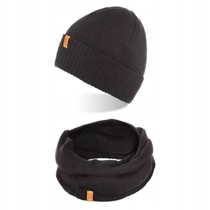 Set caciula + fular tip guler barbati, Brodrene, Acril, Circumferinta 56-60 cm, Fular 78 x 40 cm, Negru