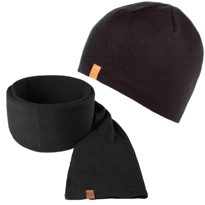 Set caciula + fular barbati, Brodrene, Acril, Circumferinta 56-60 cm, Fular 170 x 30 cm, Negru