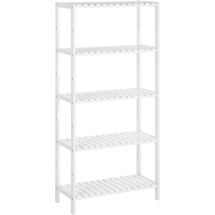 SONGMICS 5-степенна етажерка за баня, 9 регулируеми височини, коридор, 60 x 26 x 130 см, бяла BCB35WT