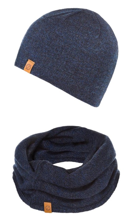 Set caciula + fular tip guler barbati, Brodrene, Acril, Circumferinta 56-60 cm, Fular 78 x 40 cm, Bleumarin