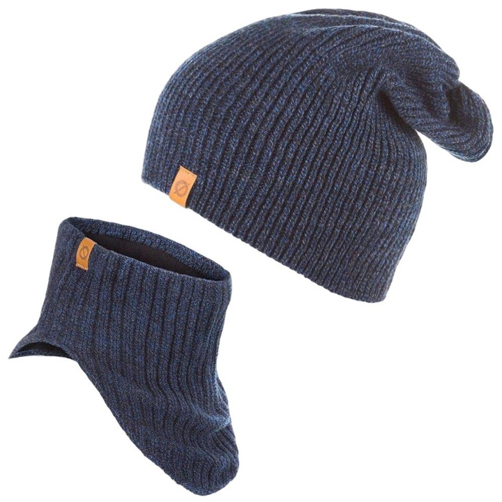 Set caciula + fular tip guler barbati, Brodrene, Acril, Circumferinta 56-60 cm, Fular 25 x 20.5 cm, Bleumarin