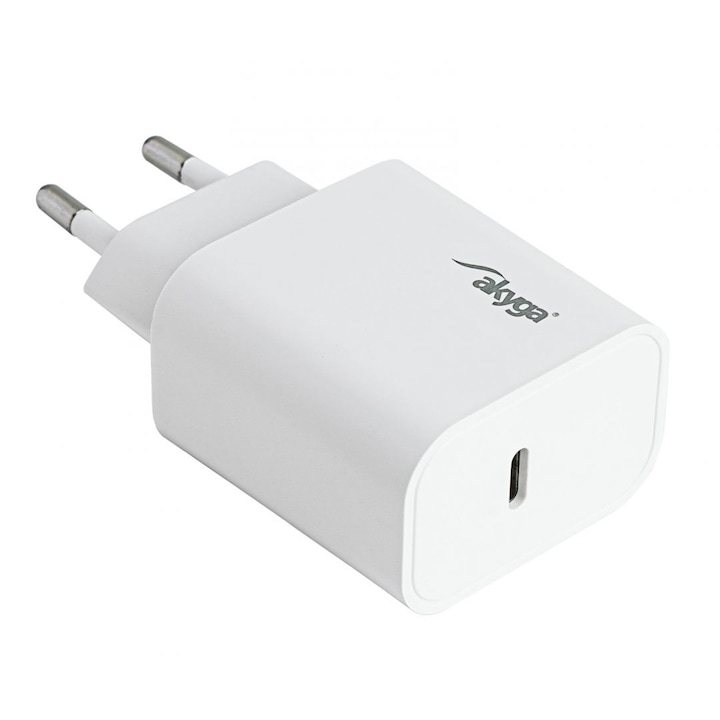 Akyga AK-CH-18 USB-C PD 5-12V / 1,67-3A 20W White, 214509, Töltő