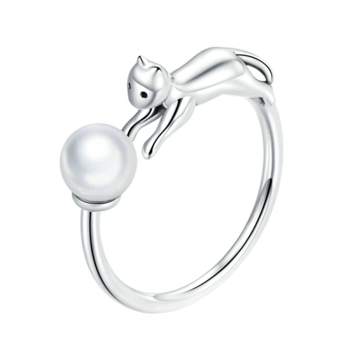 925 ezüst Krassus Kitty gyöngy gyűrű, állítható, univerzális méretű, macska modell