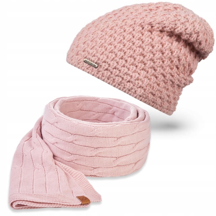 Set caciula si fular dama Brodrene, Acril, Roz deschis