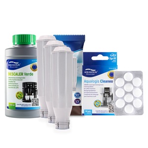 Kit de intretinere pentru espressor Aqualogis AL-TES46 3 pk – Solutie decalcifiere Verde 250 ml, 10 x Tablete curatare Cleaneo, curatare completa, protectie anti-calcar, compatibilitate multipla, performanta optima a aparatului