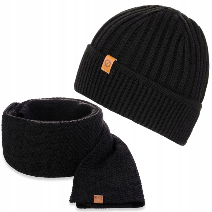 Set caciula si fular barbati, Brodrene, Acril, Dimensiune universala, Negru