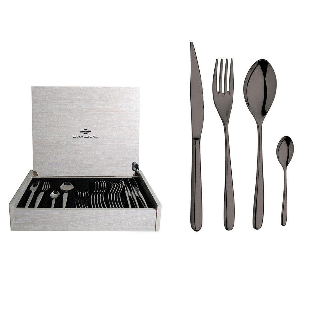 Set tacam, Novecento Titanio PVD, 24 piese, cutie lemn