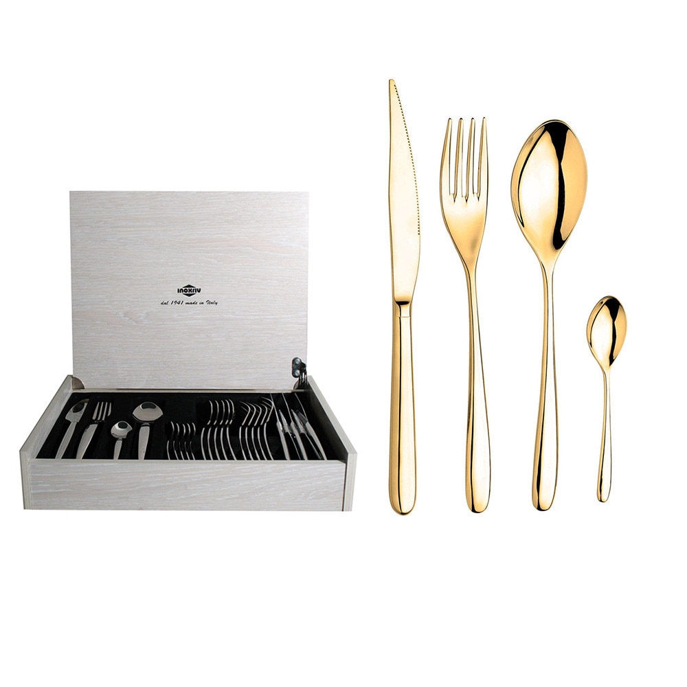 Set tacam, Novecento Oro PVD, 24 piese, cutie lemn