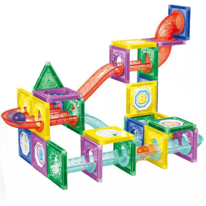 Комплект от 78 образователни и творчески магнитни фигури за деца, SOLTOY® Magnet Blocks Labyrinth, множество възможности за изграждане, идеални за развиване на креативността