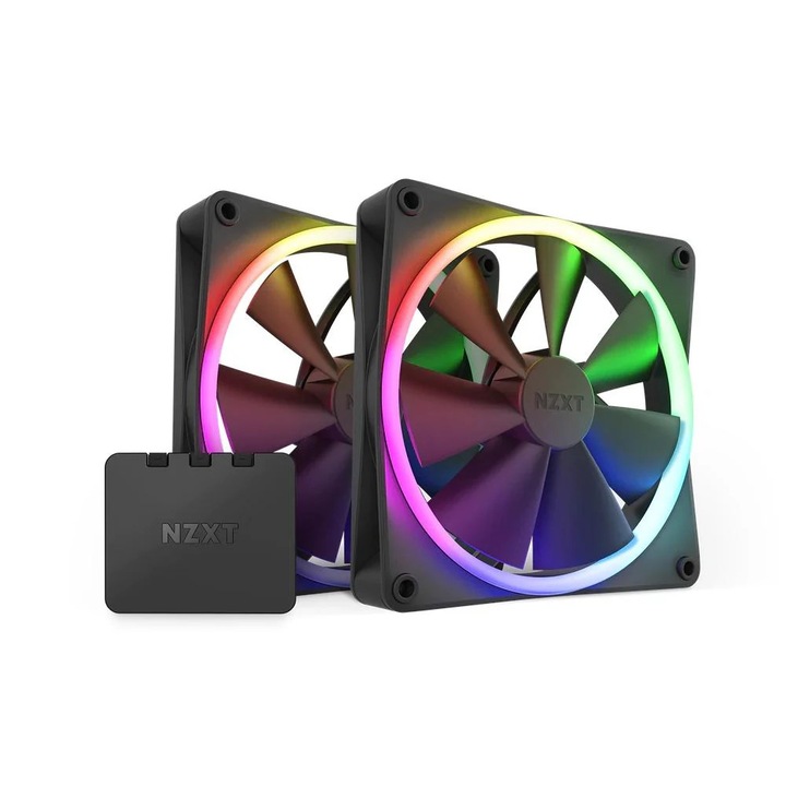 Kit 2 ventilatoare si controler RGB NZXT F140 RGB, Negru