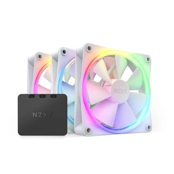 Kit 3 ventilatoare si controler RGB NZXT F120 RGB, Alb