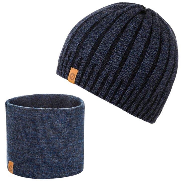 Set caciula si fular barbati Brodrene, Acril, Albastru inchis