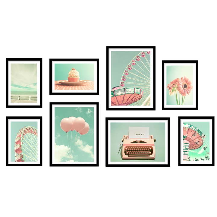 Set 8 postere cu rama, PoStar, KPM2, MDF, Multicolor