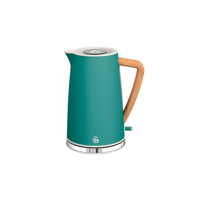 Fierbator electric Swan, Nordic, capacitate 1.7 litri, 3000 W, fierbere rapida, oprire automata, maner ergonomic, indicator de nivel, carcasa otel inoxidabil, design minimalist, finisaj mat, usor de folosit, verde