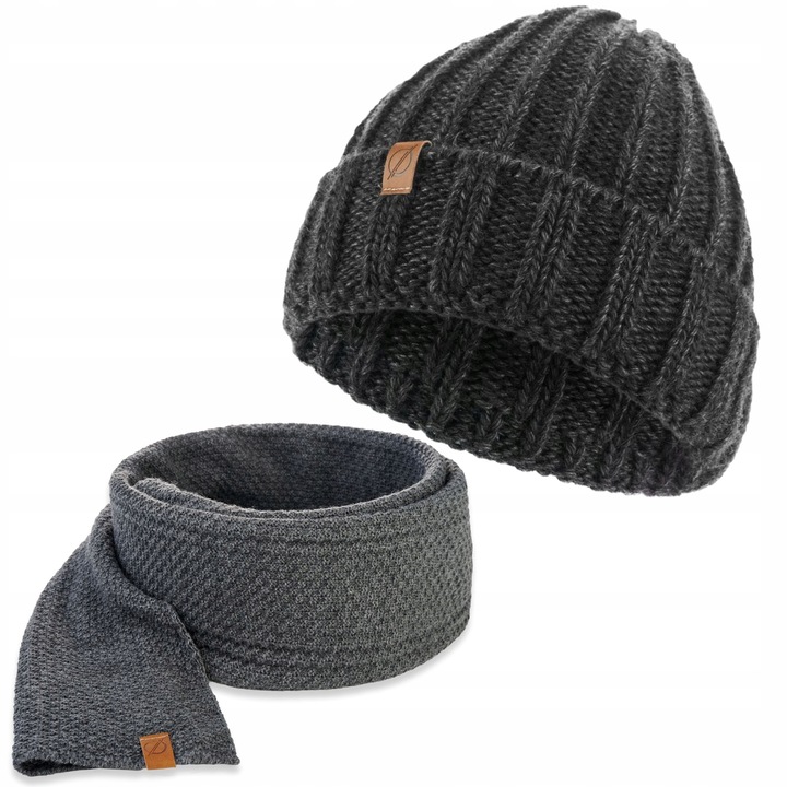 Set caciula si fular barbati Brodrene, Acril, Gri inchis