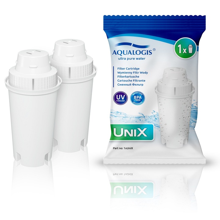 Set 2 filtre pentru apa Aqualogis UniX, 150 L, compatibile cu Aqualogis, Brita, Wessper, reduc gustul de clor, imbunatatesc gustul apei, montare rapida, potrivite pentru ulcioare filtrante universale