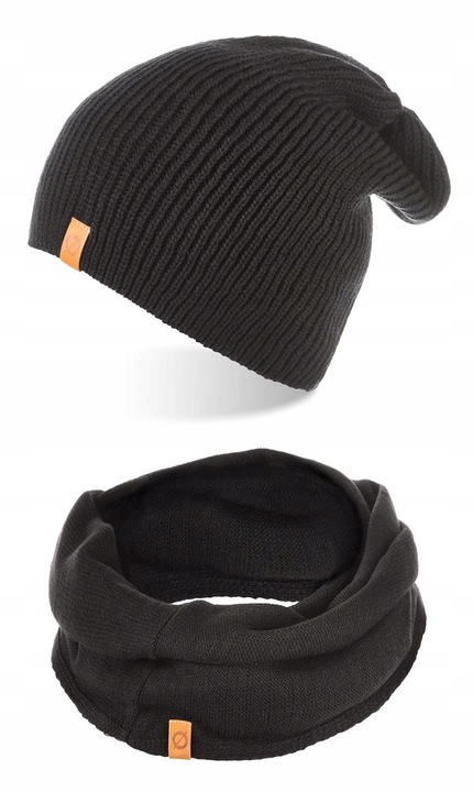 Set caciula si fular barbati, Brodrene, Acril, Dimensiune universala, Negru