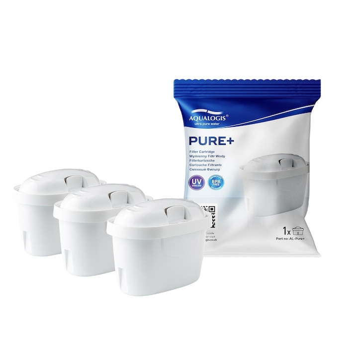 Set 3 filtre pentru apa, Aqualogis, Pure +, Compatibil cu Aqualogis/Brita/Wessper/Laica, 200 L