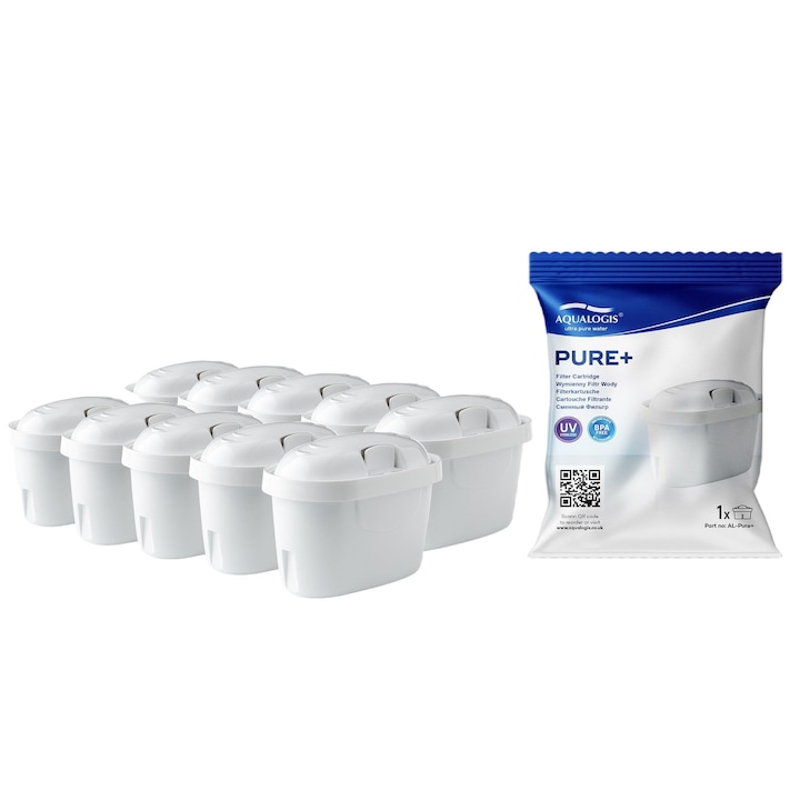 Set 10 filtre pentru apa, Aqualogis, Pure +, Compatibil cu Aqualogis/Brita/Wessper/Laica, 200 L