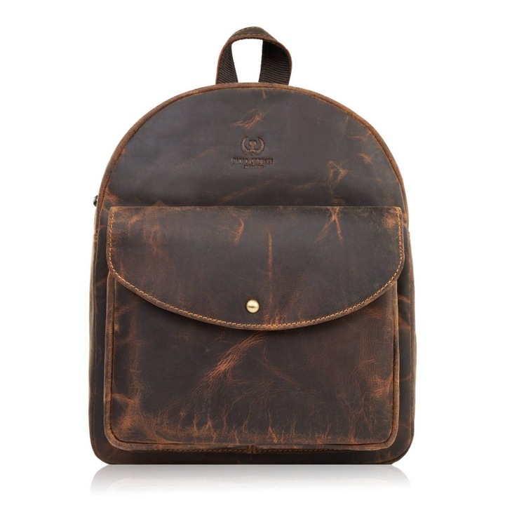 Rucsac dama, PAOLO PERUZZI, Piele, 3 buzunare, Maro